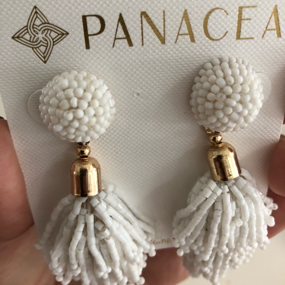 PANACEA white beaded drop earrings - Picture 3 of 3